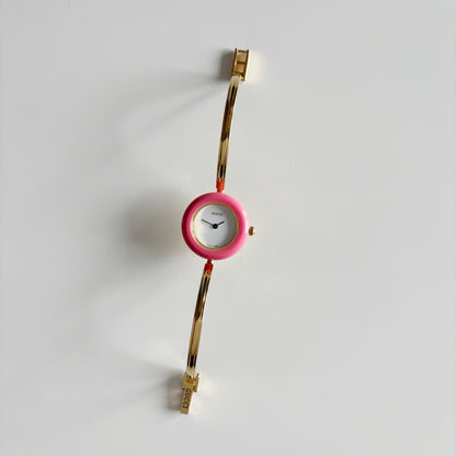 Gucci 1990s Interchangeable Bezel Gold Plated Bangle Watch with 12 bezels, case