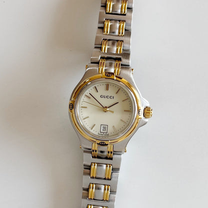 Gucci 1990s Date Round Dial Two Tone Watch