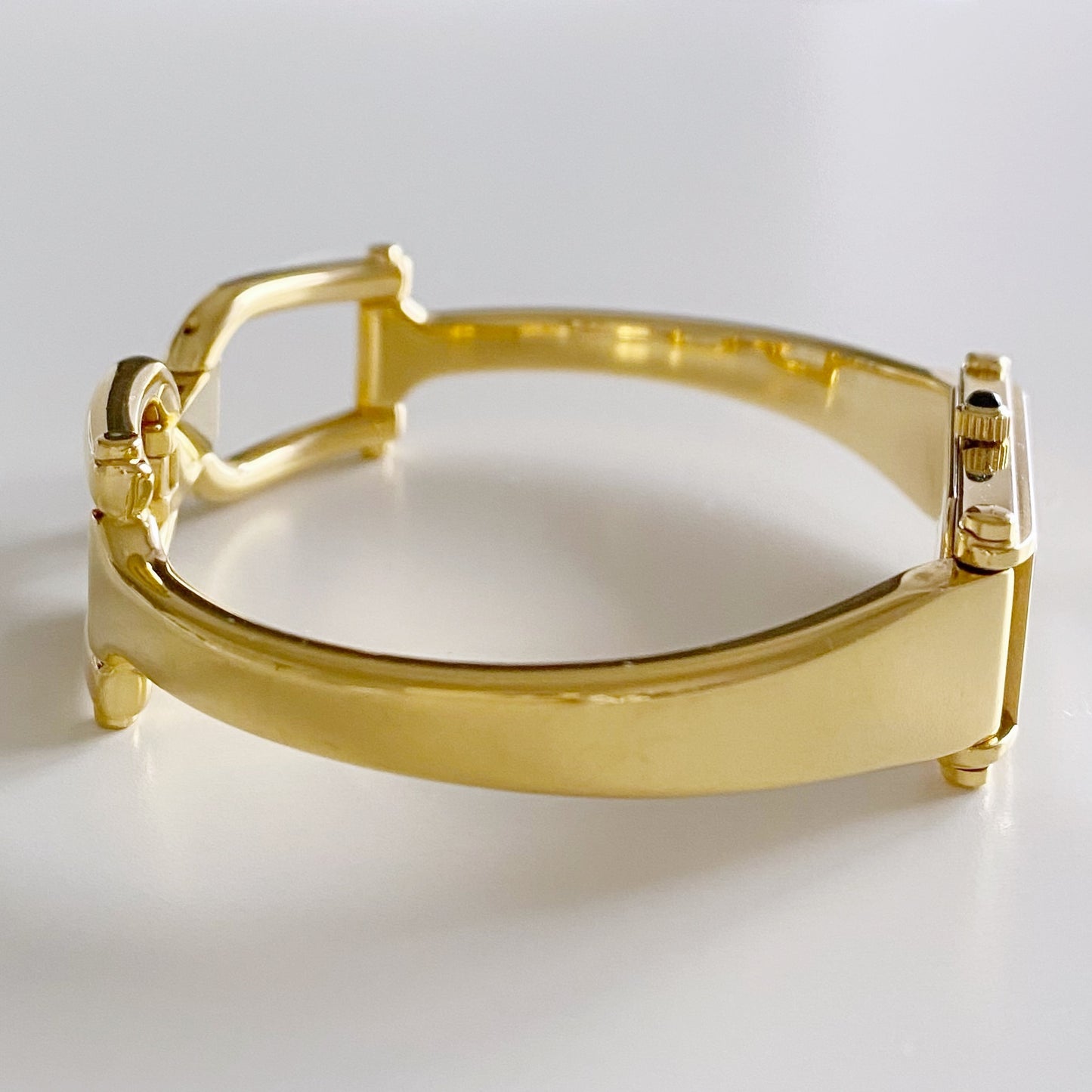 Gucci 1990s Seashell Dial Rectangular Gold Plated Bangle Watch