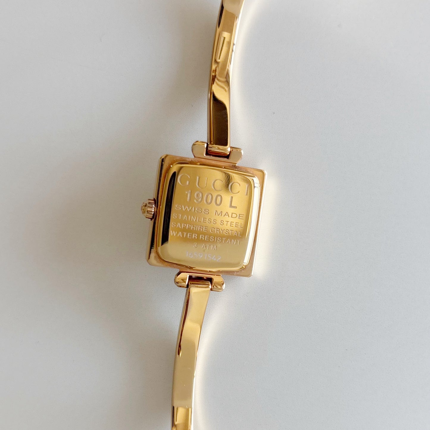 Gucci 1990s Seashell Square Dial Gold Plated Bangle Watch