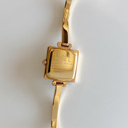 Gucci 1990s Seashell Square Dial Gold Plated Bangle Watch