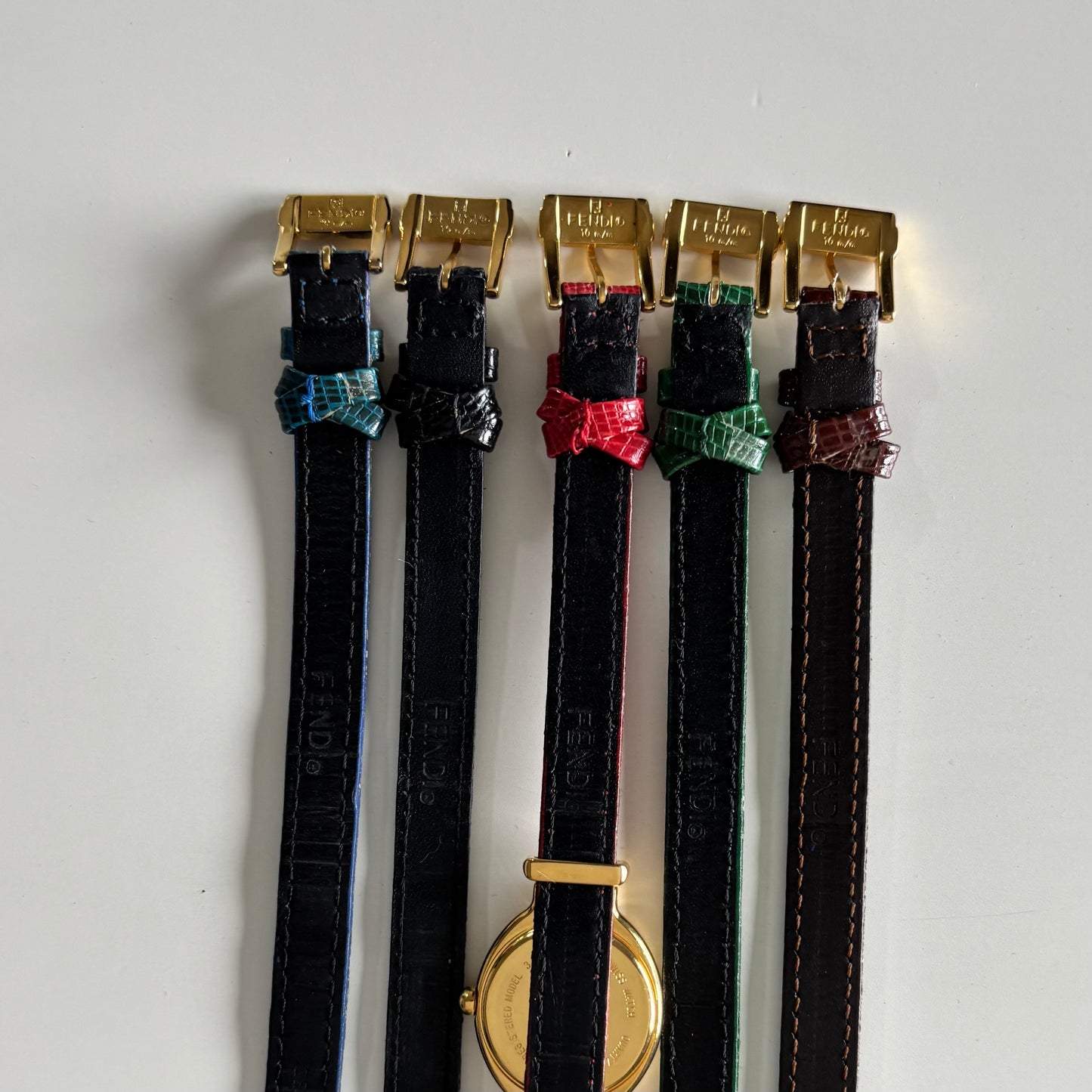 Fendi 1990s Interchangeable Strap Gold Plated Watch with 5 straps, case