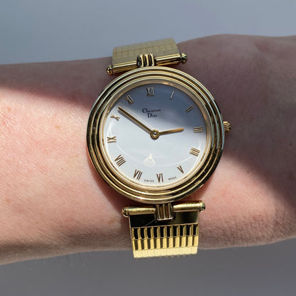Dior 1990s Round Dial Gold Plated Watch (Large)