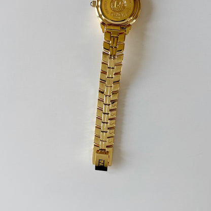 Fendi 1990s Round Dial Gold Plated Watch
