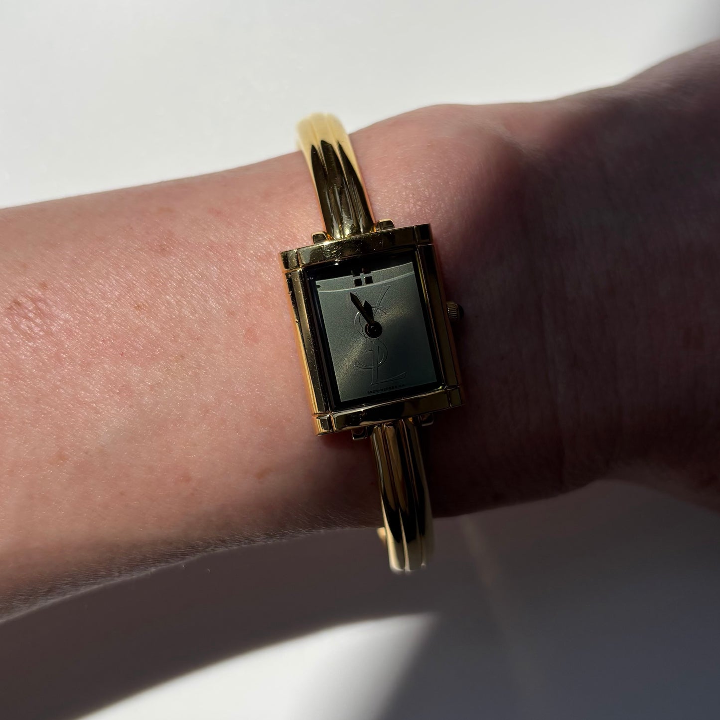 Yves Saint Laurent 1990s Green Dial Gold Plated Bangle Watch