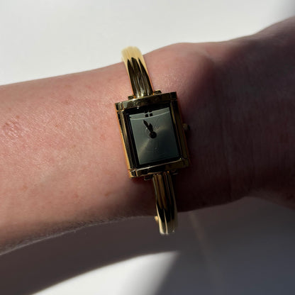 Yves Saint Laurent 1990s Green Dial Gold Plated Bangle Watch