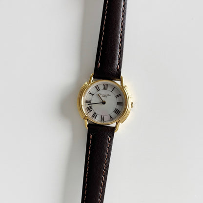 Dior 1990s Seashell Dial Gold Plated Watch
