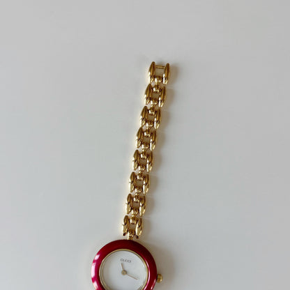 Gucci 1990s Interchangeable Bezel Gold Plated Rice Chain Watch with case, 6 bezels (160mm)