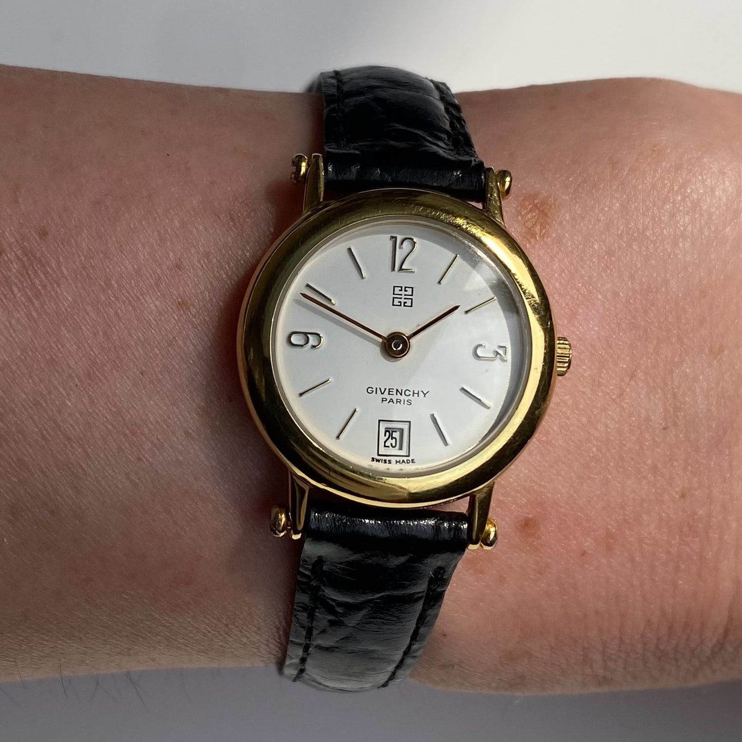 Givenchy 1990s Gold Plated Round Leather Watch