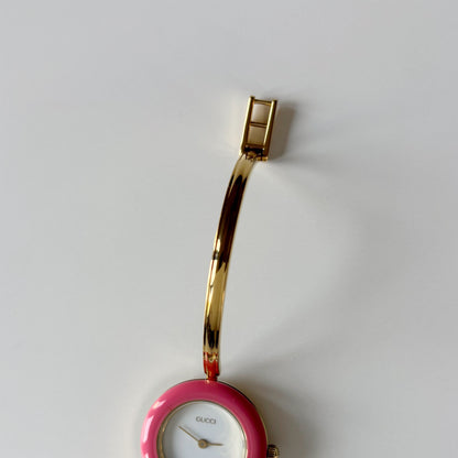 Gucci 1990s Interchangeable Bezel Gold Plated Bangle Watch with case, 12 bezels