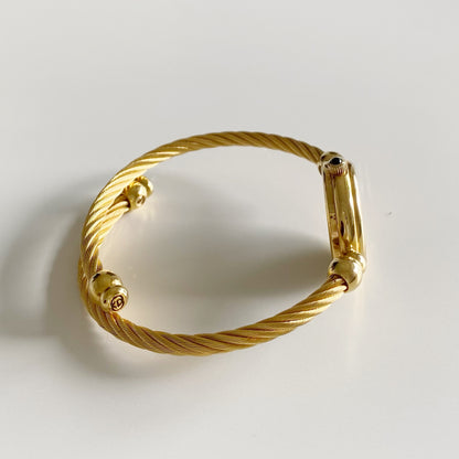 Gucci 1990s Black Dial Gold Plated Cable Bangle Watch