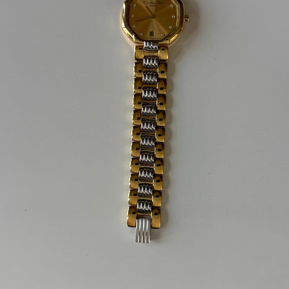 Dior 1990s Octagon Gold Dial Two-Tone Gold-Plated Watch