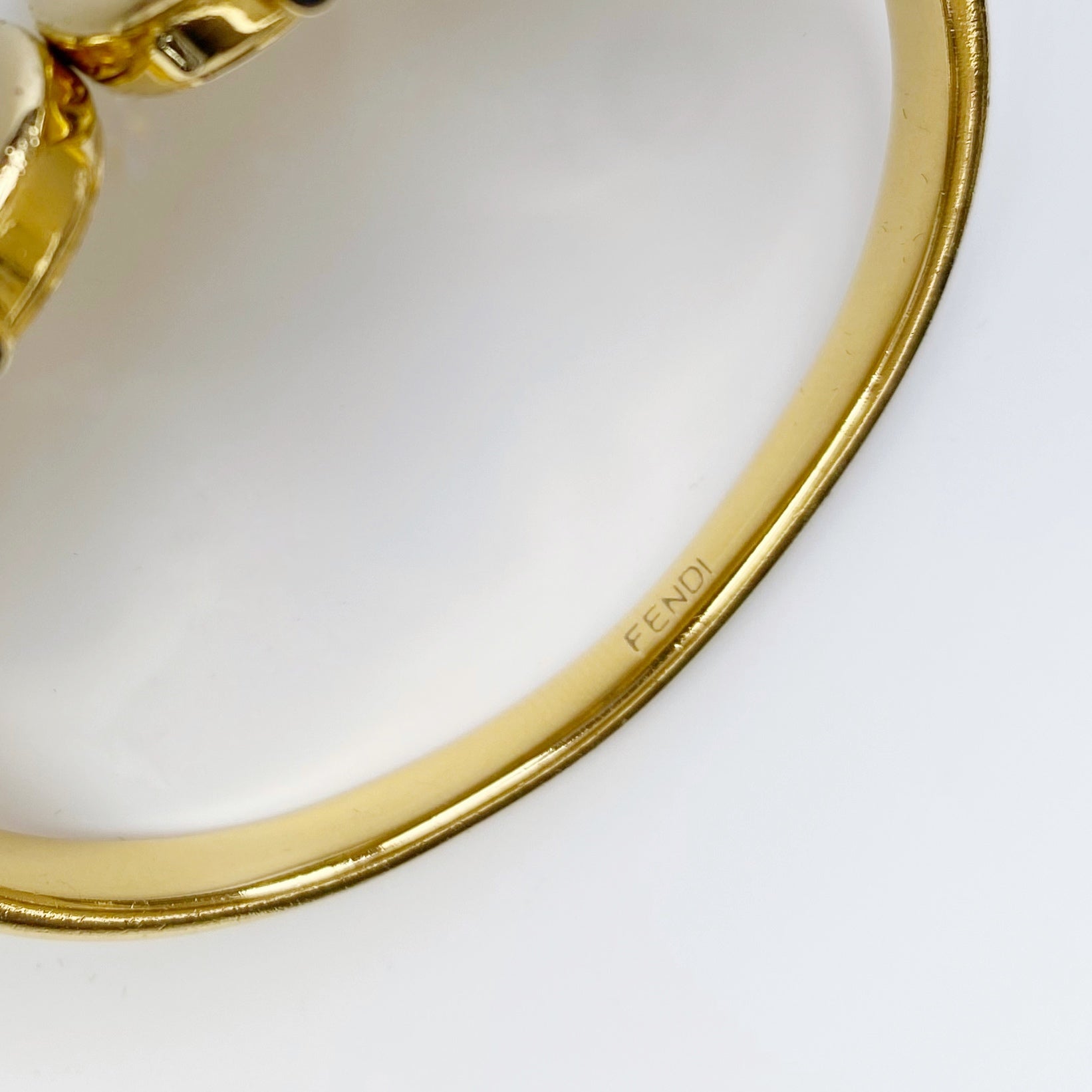 Fendi 1990s Seashell Dial Two Time Zone Gold Plated Bangle