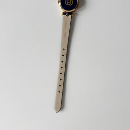 Gucci 1990s Blue Round Dial Gold Plated Watch