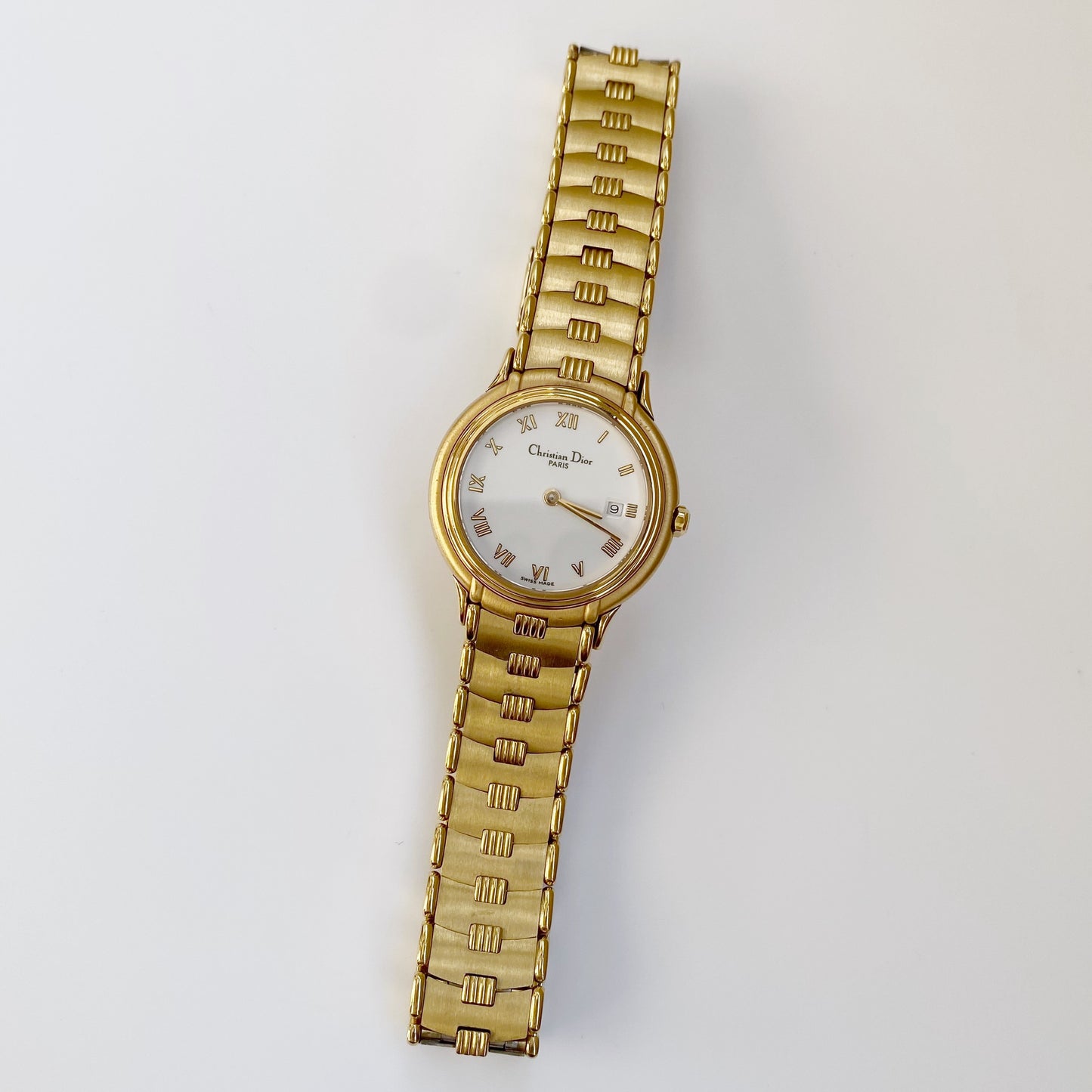 Dior Early 1990s Date Gold Plated Round Watch