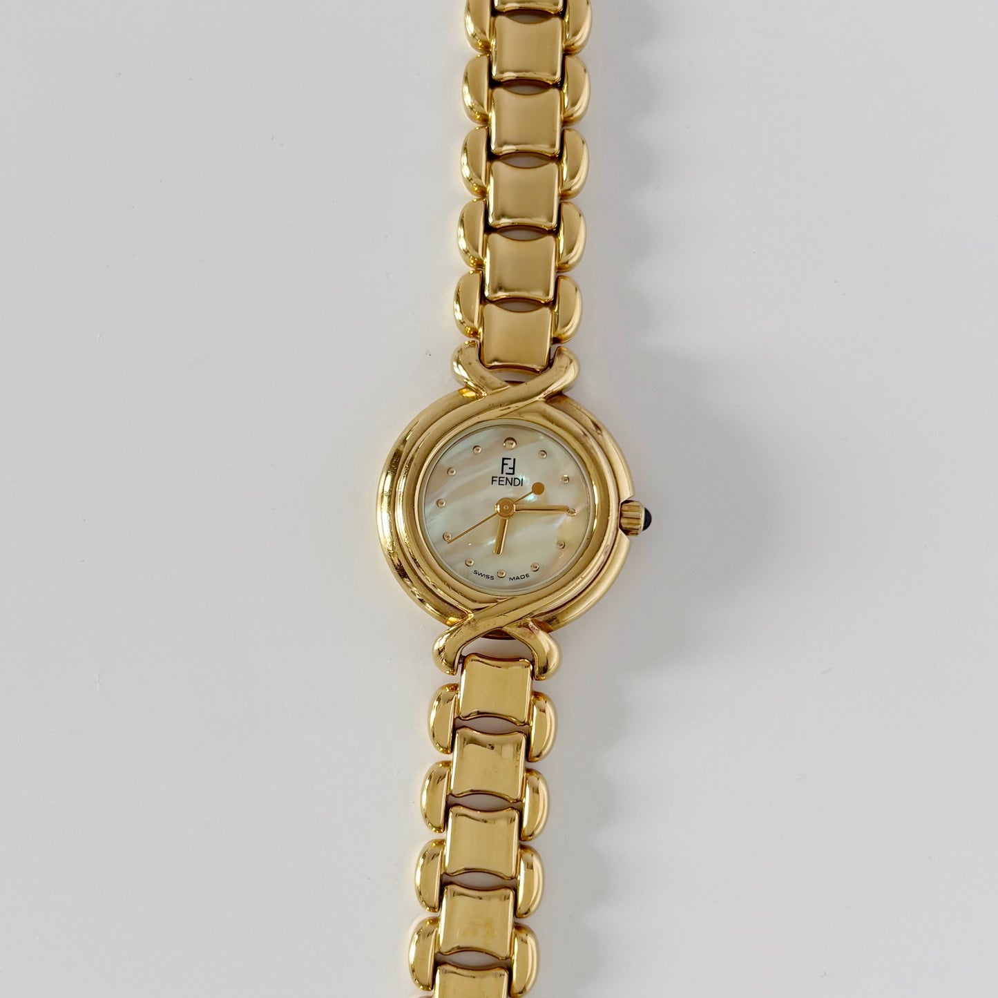 Fendi 1990s Seashell Dial Gold Plated Watch