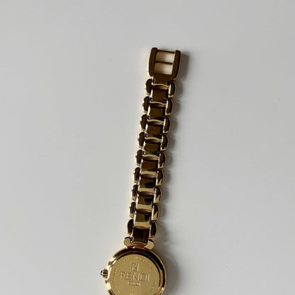 Fendi 1990s Seashell Round Dial Gold Plated Watch