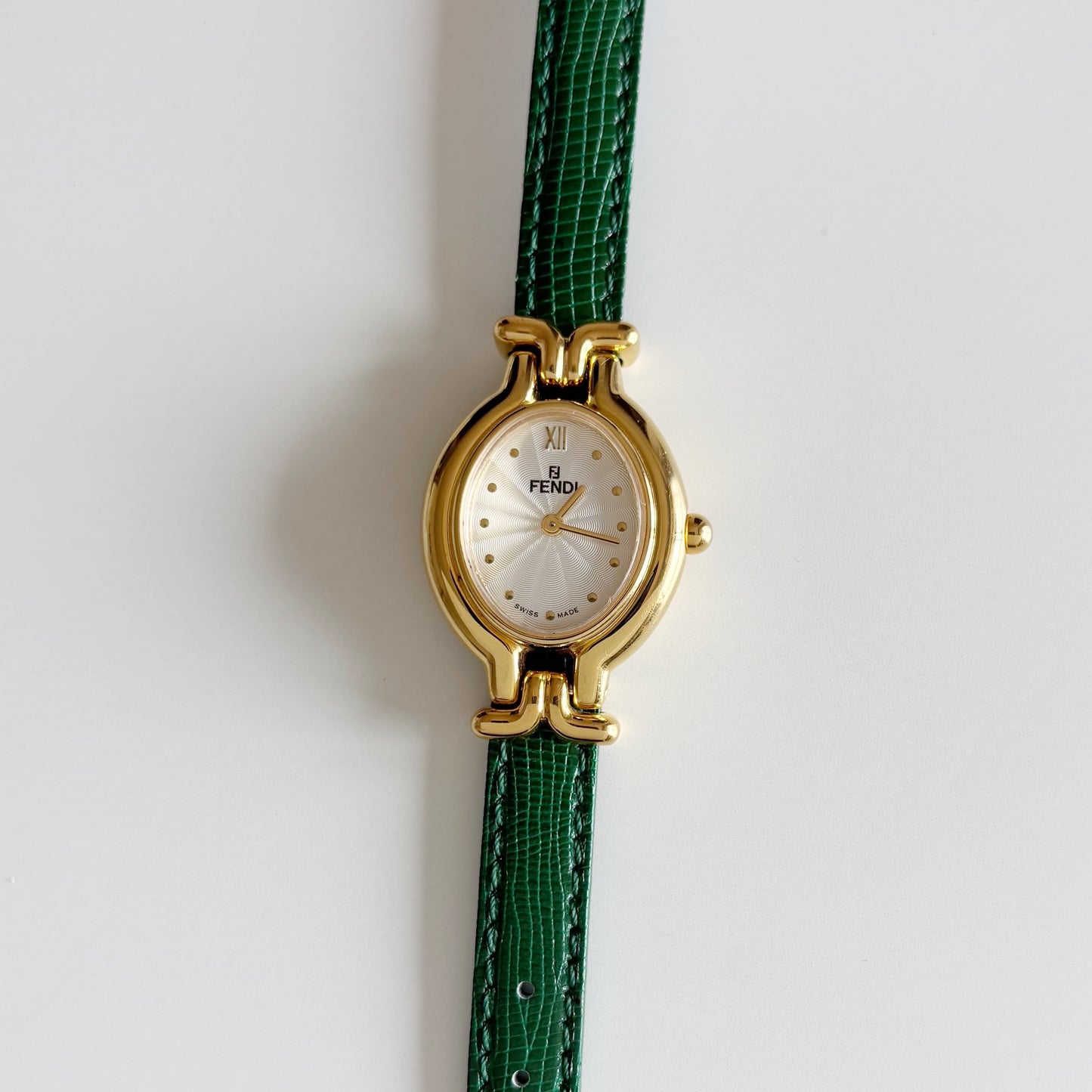 Fendi 1990s Interchangeable Belt Gold Plated Watch with 5 belts, case