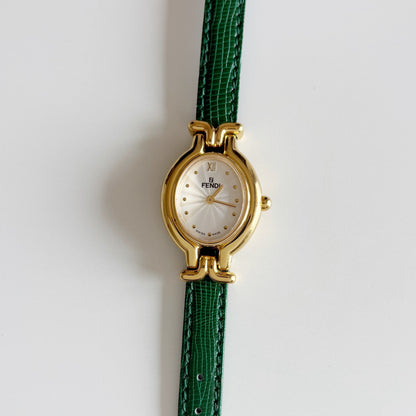 Fendi 1990s Interchangeable Belt Gold Plated Watch with 5 belts, case