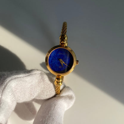 Gucci 1990s Blue Dial Gold Plated Cable Bangle Watch