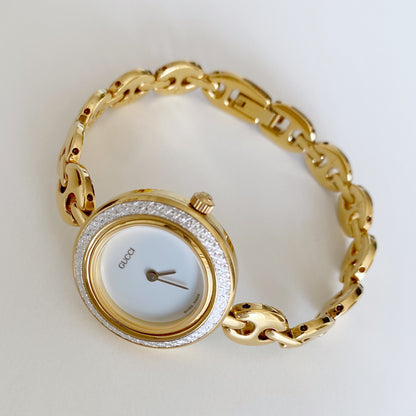 Gucci 1990s Interchangeable Bezel Gold Plated Watch with 6 bezels, case (167mm)