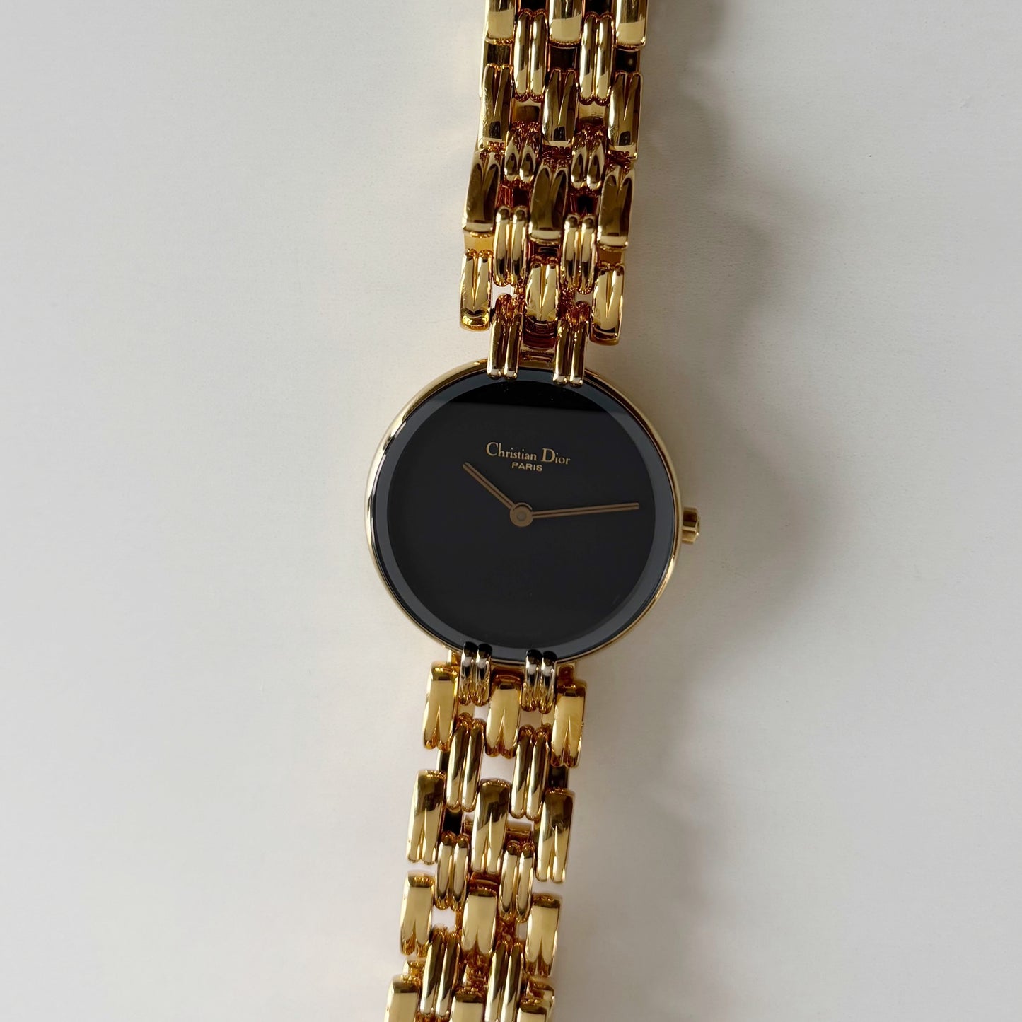 Dior 1990s Bagheera Black Dial Gold Plated Round Watch