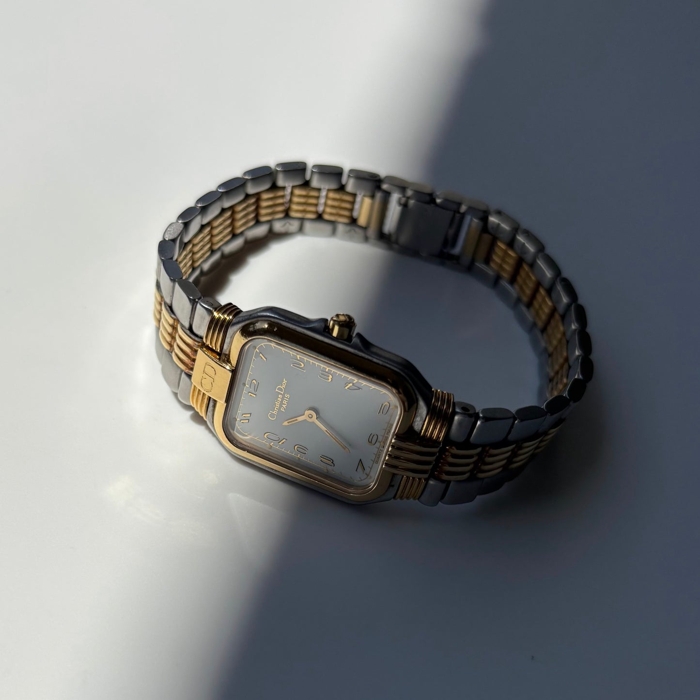 Dior 1980s Tank Two Tone Gold Plated Watch