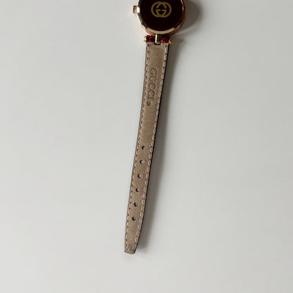 Gucci 1990s Sherry Red Round Dial  Gold Plated Watch