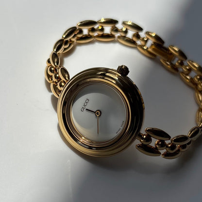 Gucci 1990s Interchangeable Bezel Gold Plated Race Chain Watch with case, 6 bezels (160mm)
