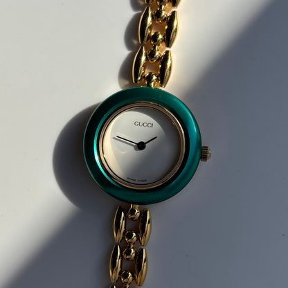 Gucci 1990s Interchangeable Bezel Gold Plated Rice Chain Watch with 6 bezels, case (160mm)
