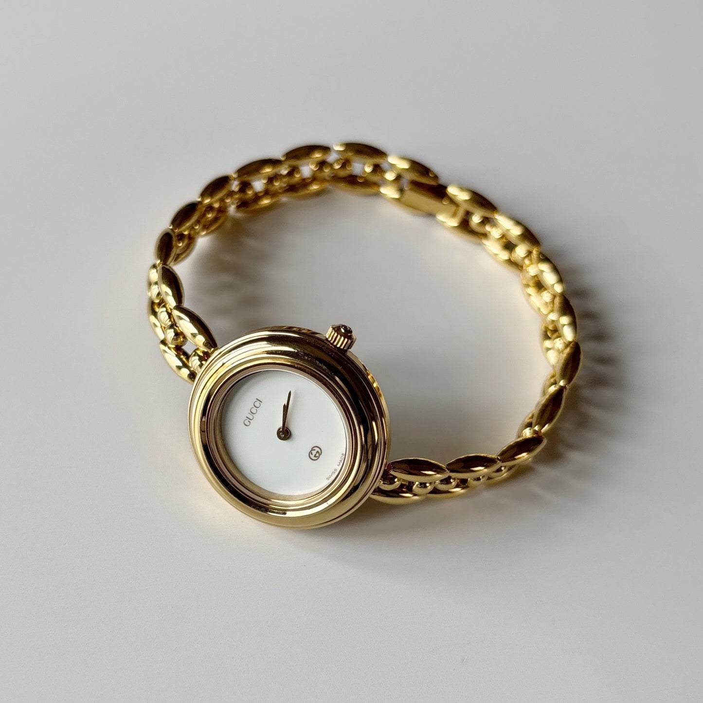 Gucci 1990s Interchangeable Bezel Gold Plated Rice Chain Watch with 6 bezels, case (172mm)
