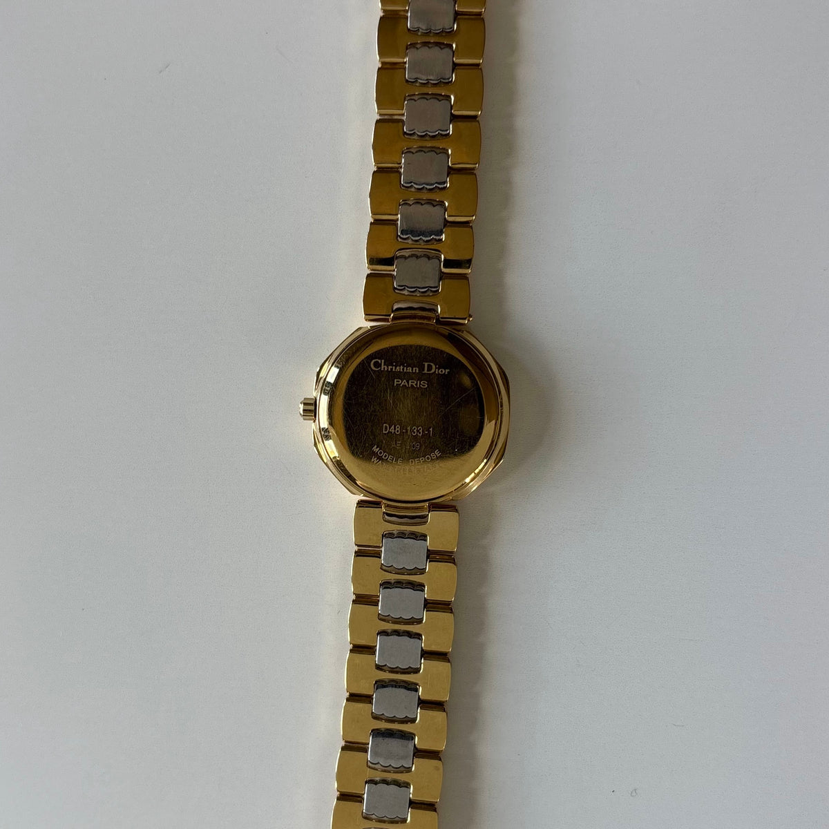 Dior 1990s Octagon Gold Dial Two-Tone Gold-Plated Watch