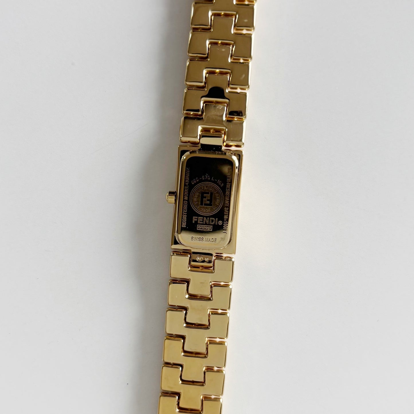 Fendi 1990s Rectangular Dial Gold Plated Watch