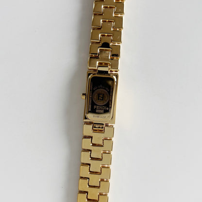 Fendi 1990s Rectangular Dial Gold Plated Watch