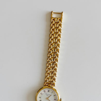 Dior 1990s Seashell Round Dial Gold Plated Watch