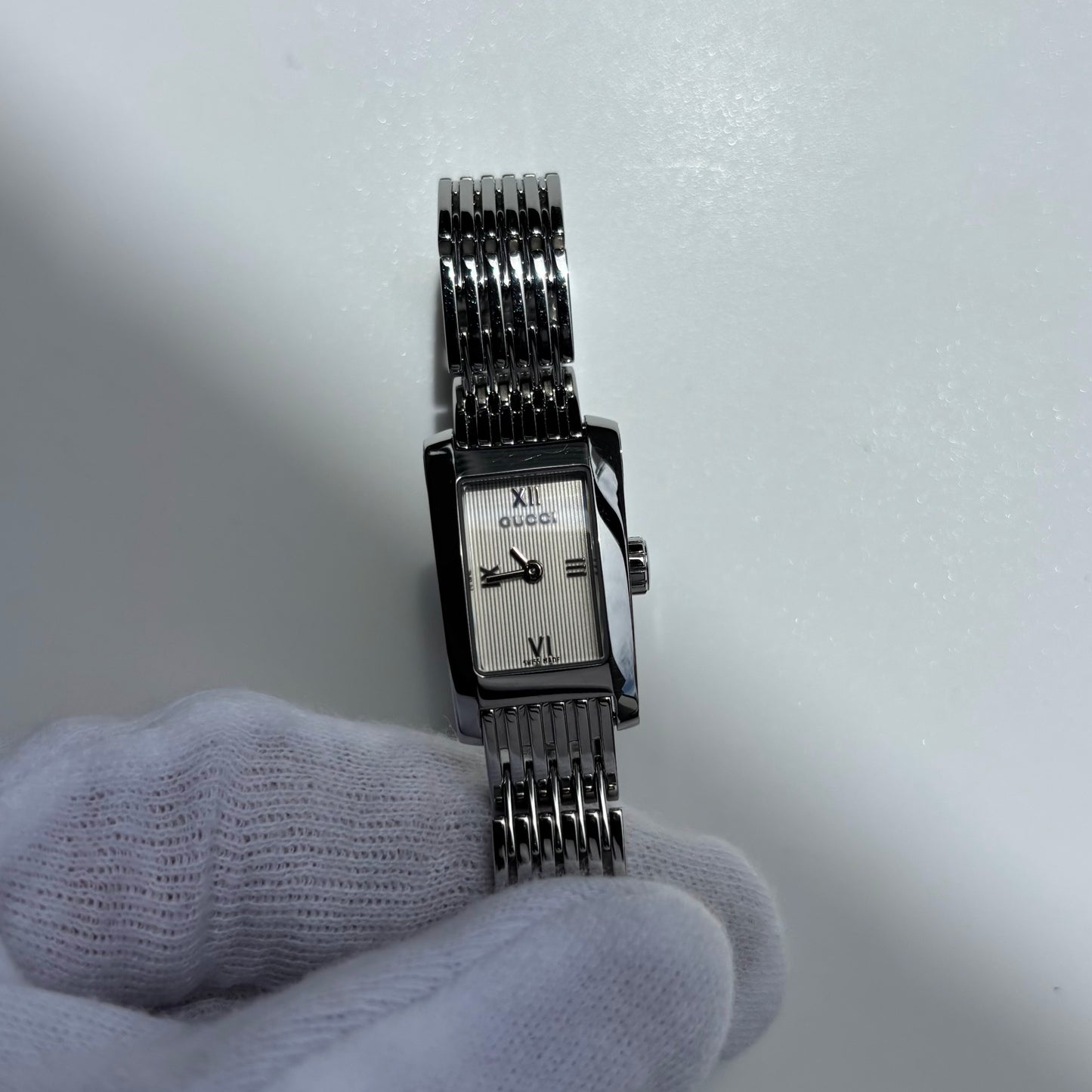 Gucci 1990s Rectangular Dial Silver Watch