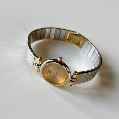 Dior 1990s Round Dial Gold Plated Two Tone Watch