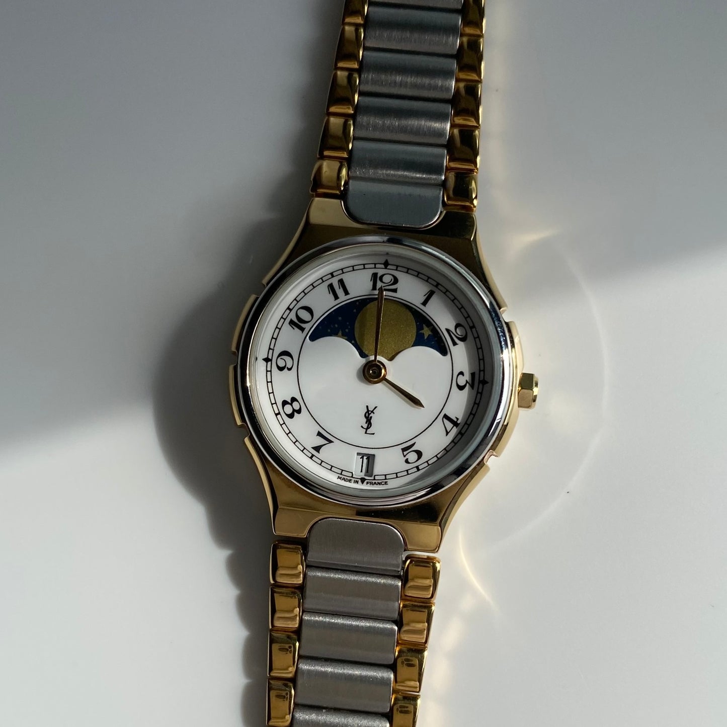 Yves Saint Laurent 1990s Moon Phase Two Tone Watch