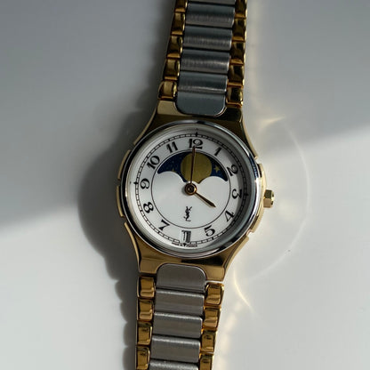 Yves Saint Laurent 1990s Moon Phase Two Tone Watch