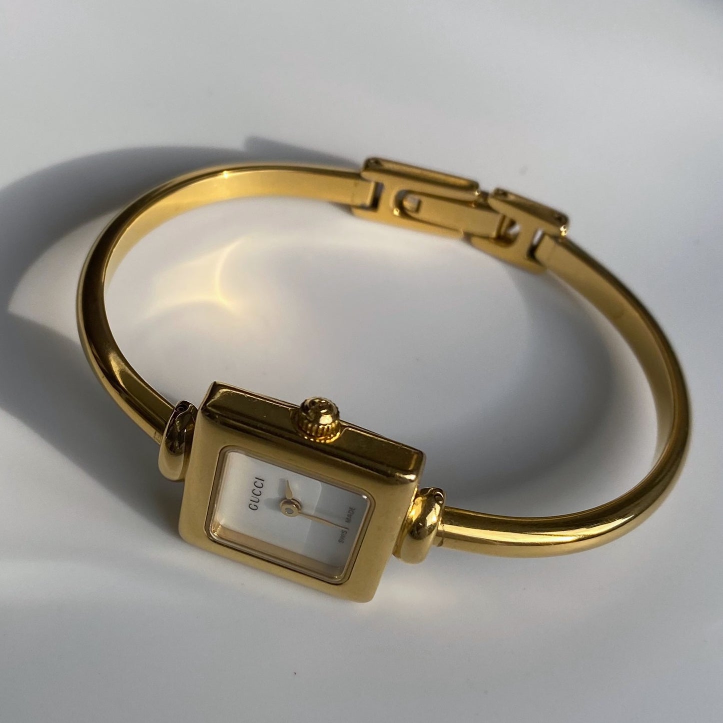 Gucci 1990s Square Gold Plated Bangle Watch