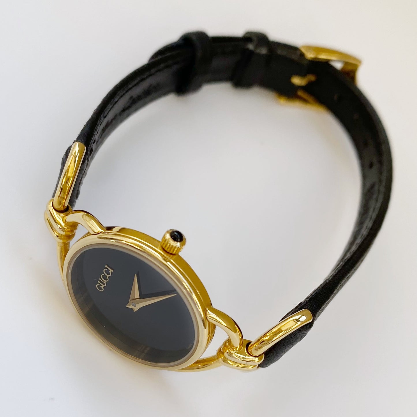 Gucci 1990s Black Dial Gold Plated Watch