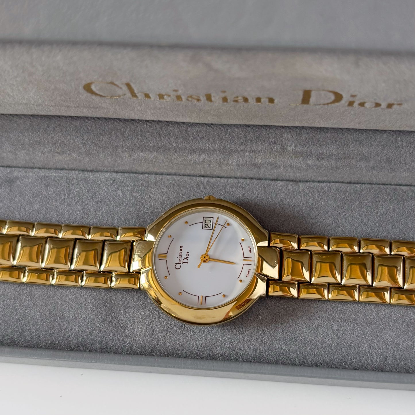 Dior 1990s Date Round Dial Gold Plated Watch (Large)