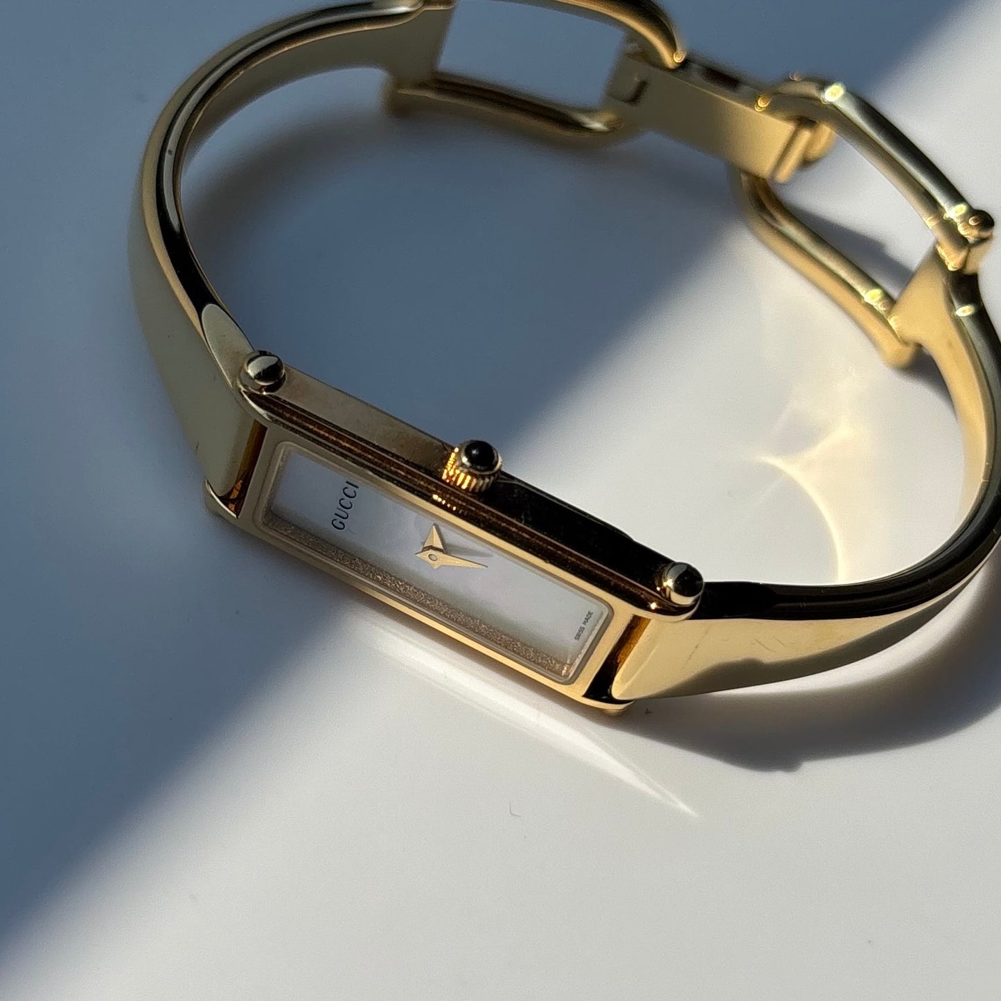 Gucci 1990s Seashell Gold Plated Bangle Watch