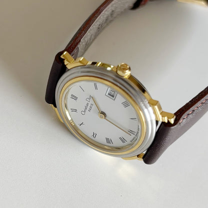 Dior 1990s Round Dial Date Two Tone Watch