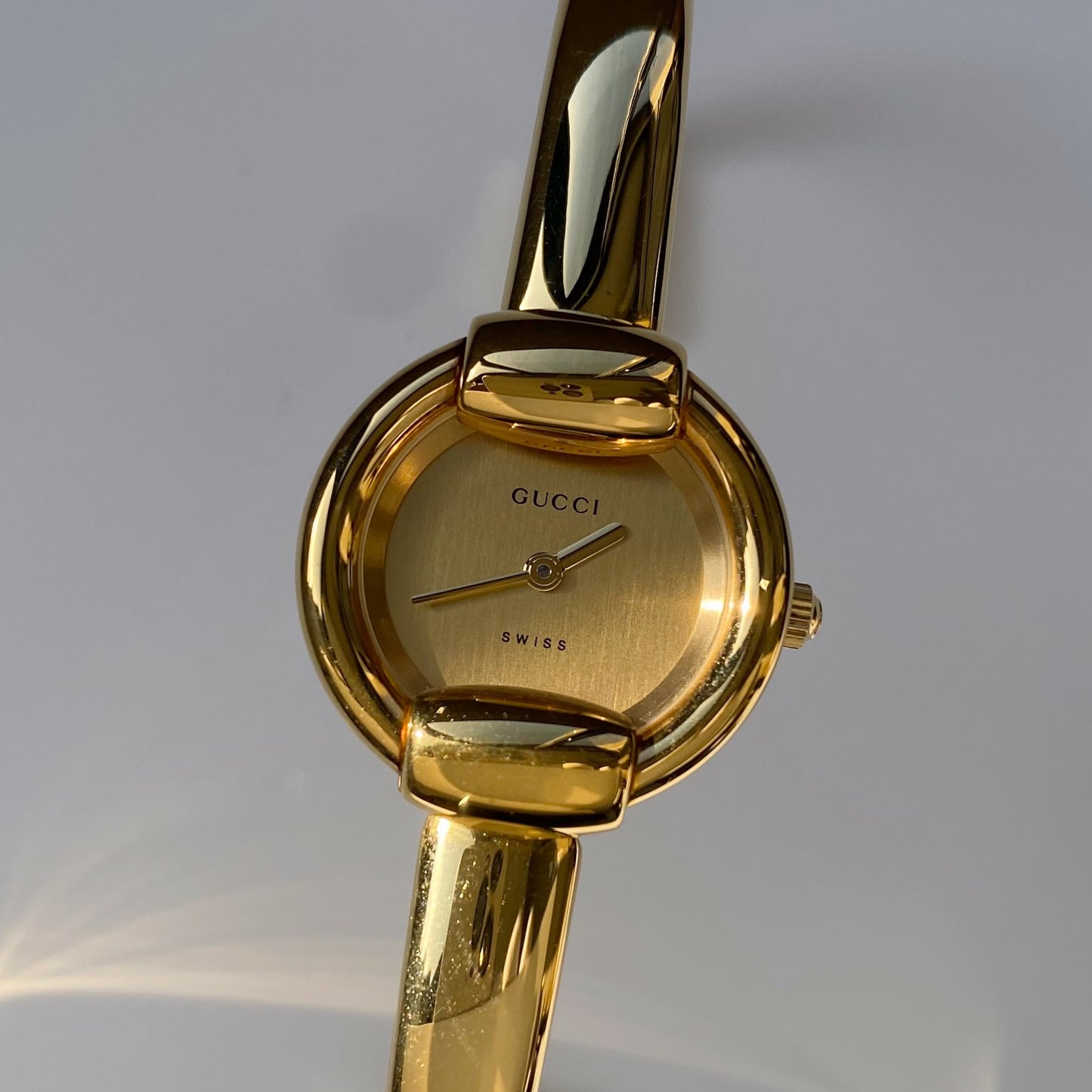 Gucci 1990s Gold Dial Gold Plated Bangle Watch