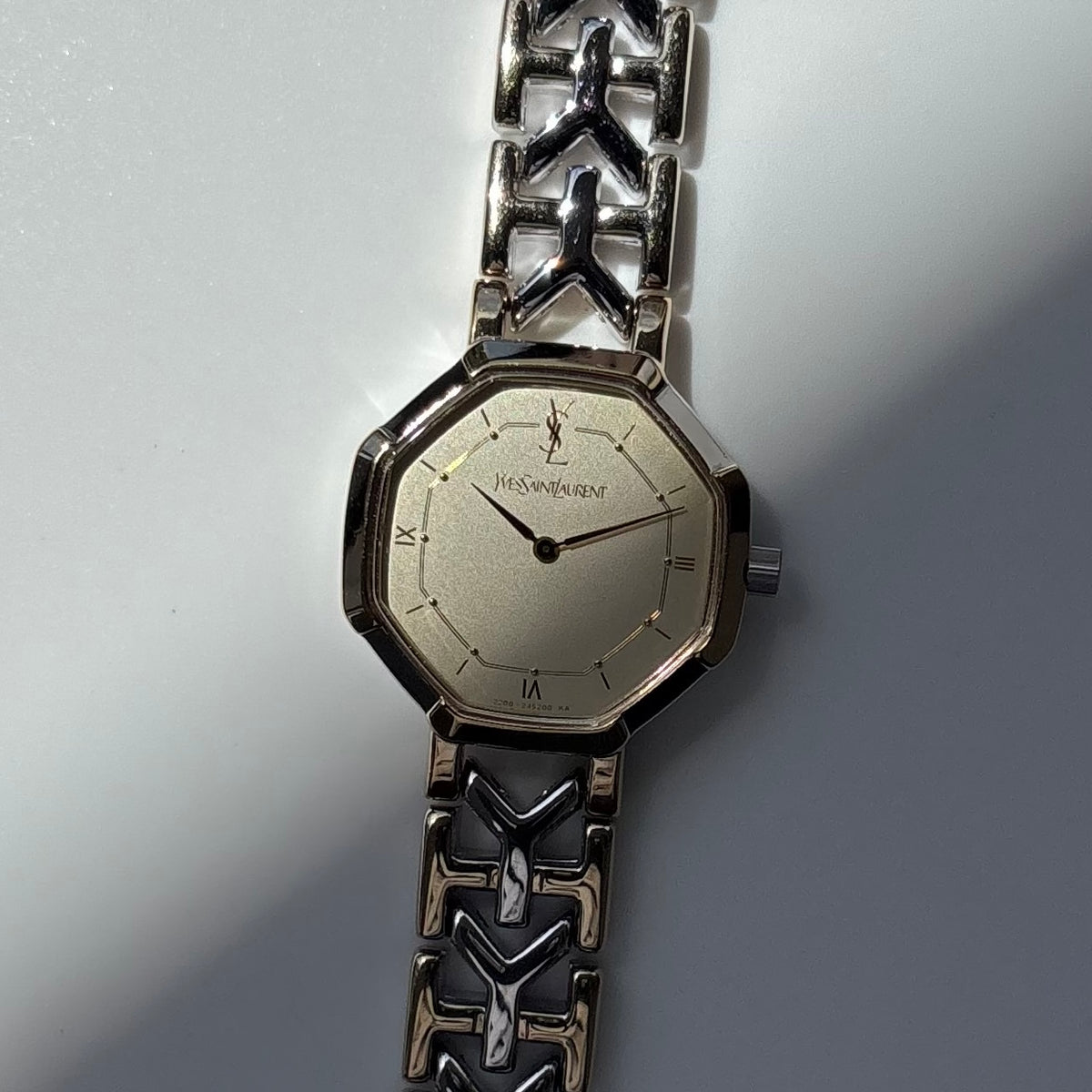 Yves Saint Laurent 1990s Octagon Gold Plated Two Tone Watch