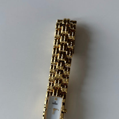 Fendi 1990s Rectangular Dial Gold Plated Watch
