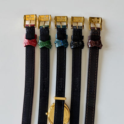 Fendi 1990s Interchangeable Strap Gold Plated Watch with 5 straps, case
