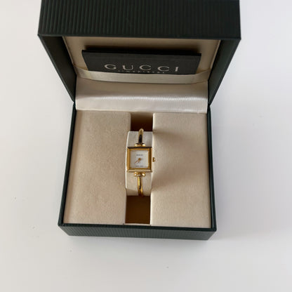 Gucci 1990s Square Dial Gold Plated Bangle Watch (Small)