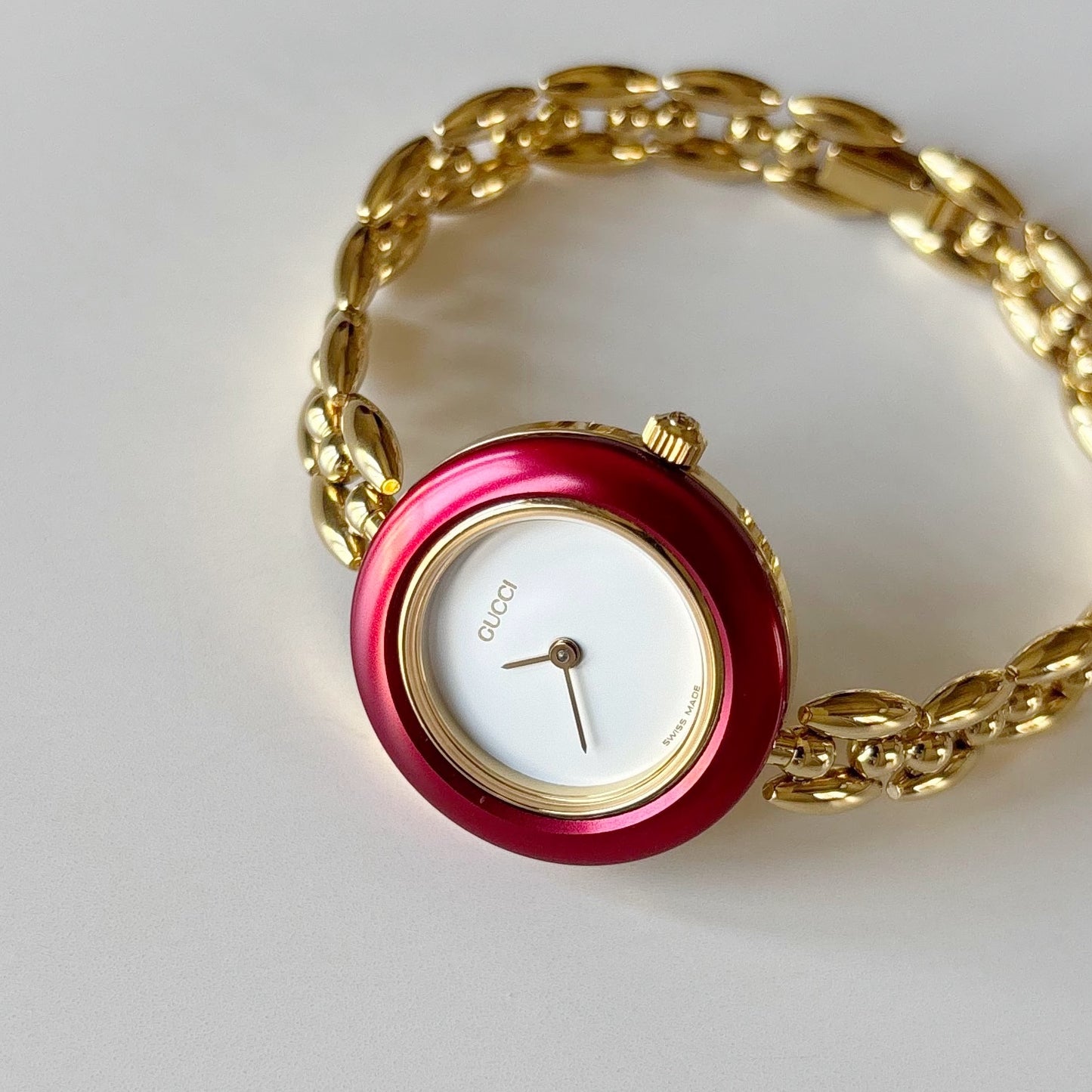 990s Interchangeable Bezel Gold Plated Rice Chain Watch with case, 6 bezels (160mm)